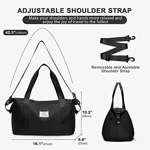 Large Travel Duffle Bag Carry On Weekender Bags for Women Men 18x14x8 Gym (A34-Black-2-layer Expansion / X-plus)