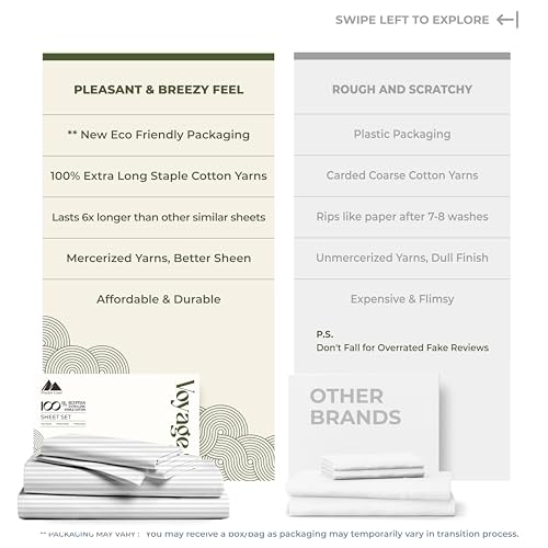 100% Egyptian Cotton Split King Sheets Sets for Adjustable Bed (Split King / 26 - Striped White)