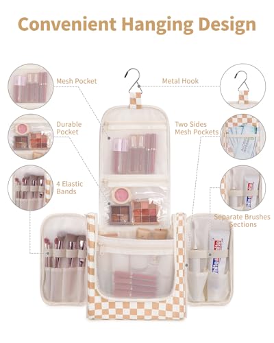 Large Hanging Travel Toiletry Bag for Women (C-Light Checkerboard-1 / Large)