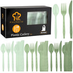 90 Pieces Gradient Sage Green Plastic Cutlery Set (Gradient Sage Green)
