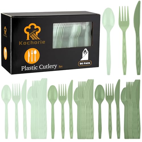 90 Pieces Gradient Sage Green Plastic Cutlery Set (Gradient Sage Green)
