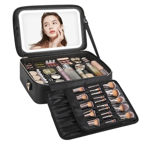 Large Makeup Case With LED Mirror (01-Black / 3-Large)