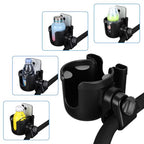 Stroller Cup Holder with Phone Holder (All Black Carbon Fiber Texture)