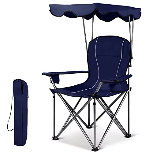 Folding Camping Chair with Canopy (Navy)