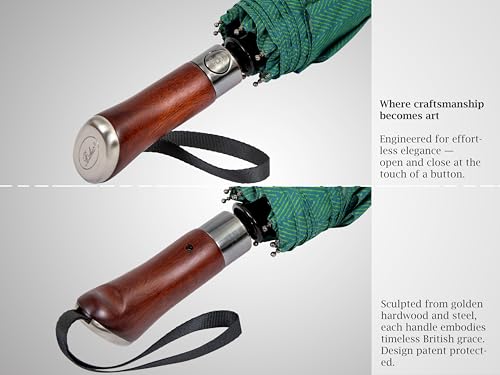 Folding Umbrella Lux Hardwood Handle Herringbone Jade Green (Herringbone Jade Green)