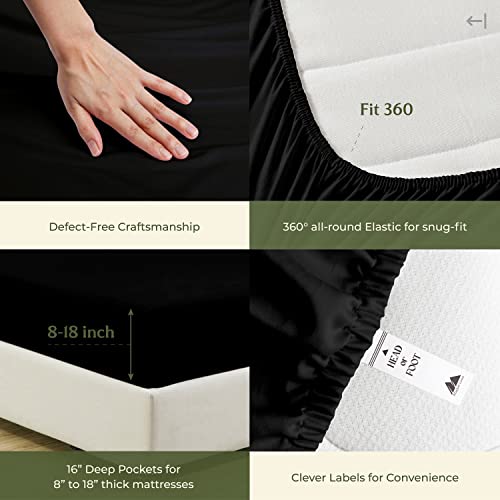 100% Egyptian Cotton Queen Size Sheets Set (Queen / 15 - Black)