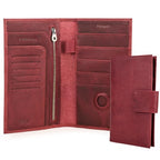 Full Grain Leather RFID Blocking Family Passport Holder for 4 Passport Wallet Compatible with Airtag Travel Passport Cover with 4 Passport Slot (Wine Red)