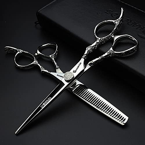 6/7-Inch Professional Hair Scissors Haircut Rose Pattern Hair Scissors Styling Tools Japanese Stainless Steel Scissor Set (6-inch -2pc-A) (6-inch -2pc-a)