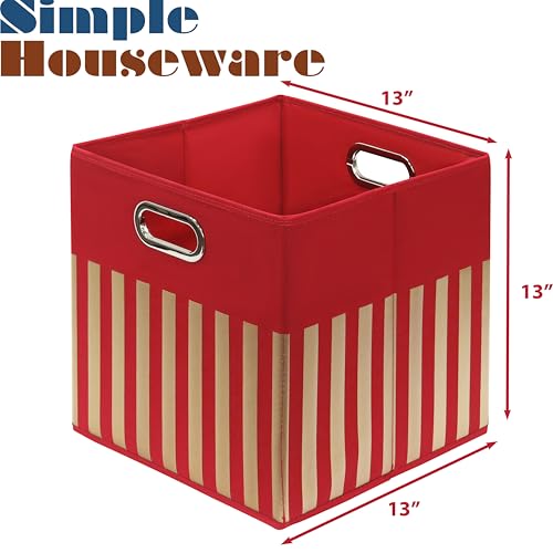 13 Inch Foldable Cube Storage Bins with Handles (3 Pack - 13" x 13" x 13" / Red)