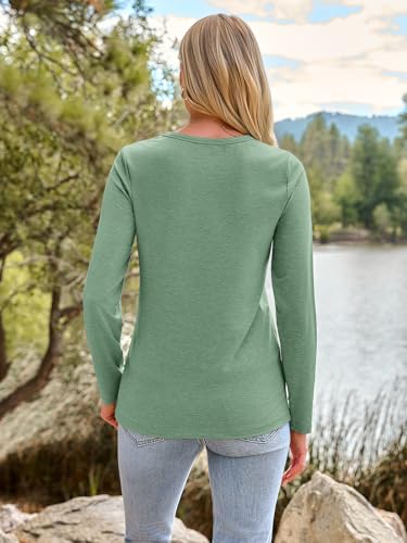 Long Sleeve Shirts for Women Casual Crewneck Tops Basic Tees (X-Small / 01lightgreen)