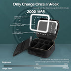 Rechargeable Travel Makeup Vanity Mirror with Partitionable Cosmetic Bag (Black / Smooth)