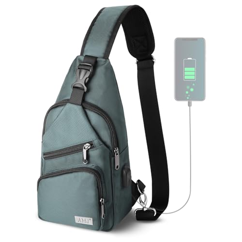 Crossbody Hiking Casual Sling Bag For Men Women Travel Camping Chest Backpack Daypack (Green / Large)