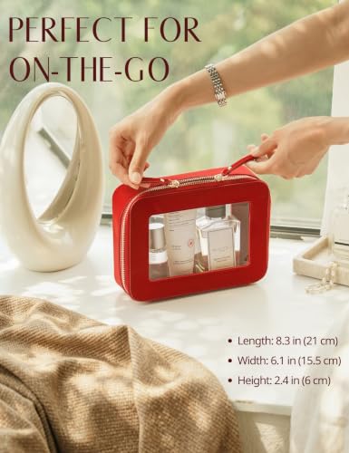 Clear Makeup Bag with Zipper (Red / Medium Moda)