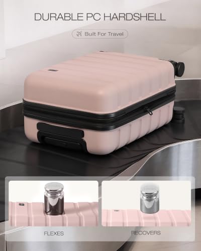 Luggage Set 3 Piece Lightweight Durable Hardshell (Pink)