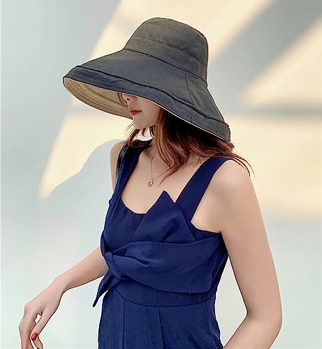 Women Summer Wide Brim Sun Hat Bucket Fishing Hats UV Protection (One Size / Lant001-black)