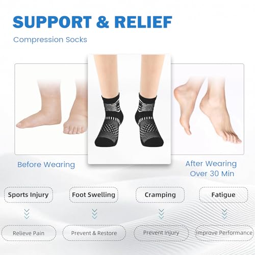Ankle Compression Socks Women Men Plantar Fasciitis Relief 3 Pairs (X-Large / Black(3 Pairs))