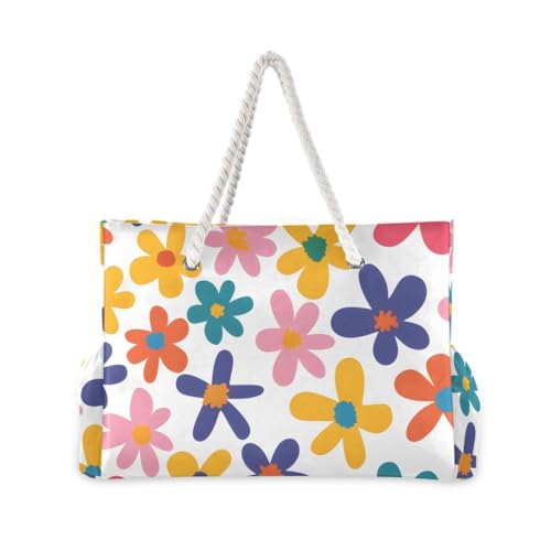 Large Beach Bags Totes Canvas Tote Shoulder Bag Soft Wave Water Resistant Bags for Gym Travel Daily Ocean (Colorful Flower)