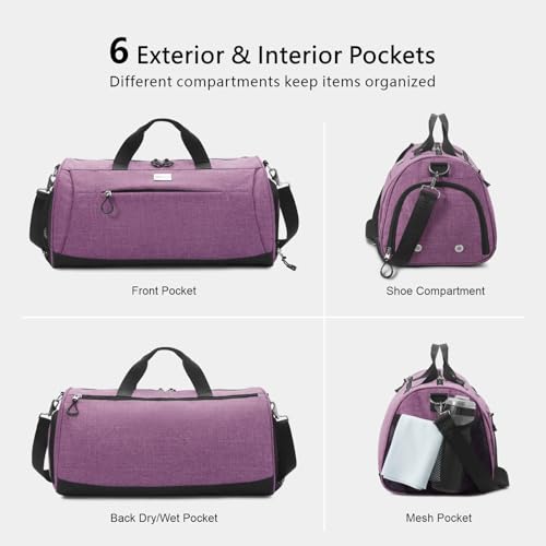 Gym Bag for Women & Men (Textured Purple / Large - 23 x 12 x 12″)