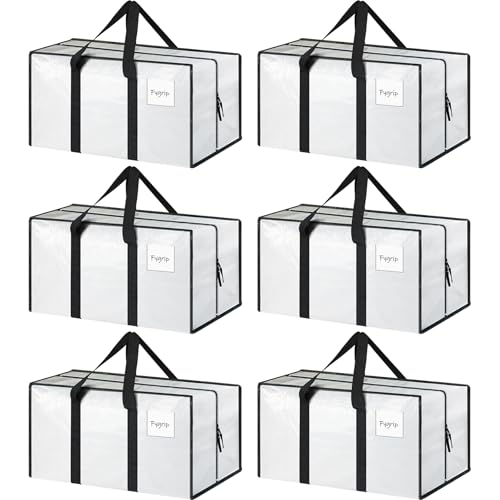 6 Pack Extra Heavy Duty Large Moving Bags with Strong Zipper (White / 6 Pack)