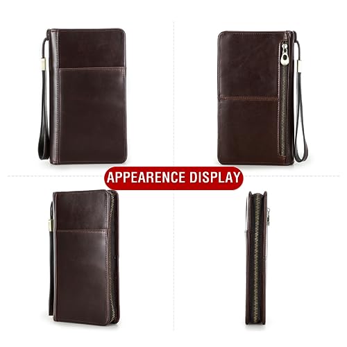 Top Grain Leather Travel Passport Wallet Holder for Man & Woman (For 4 Passports-Zipper Style / Classic-Glossy Coffee)