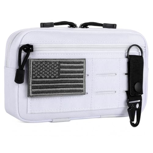 Tactical Molle Admin Pouch Utility Laser Cut EDC Tool Pouch Bag Horizontal Modular Pouches Include US Flag Patch and Keychain (White)
