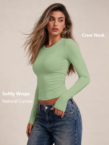 Womens Long Sleeve Shirts Basic Compression Tops Light Green XL (X-Large / Light Green)