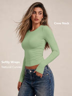 Womens Long Sleeve Shirts Basic Compression Tops Light Green XL (X-Large / Light Green)
