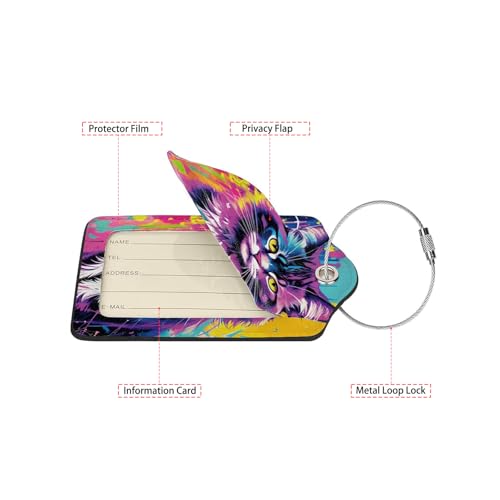 Colorful Cat 2 Pack Luggage Tag for Suitcase (Colorful Cat)