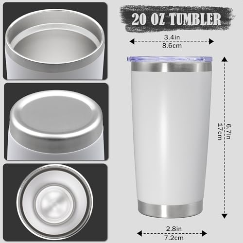 20oz Tumbler Insulated Coffee Tumblers with Lid Stainless Steel White 4P (White)