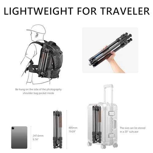 Portable Travel Tripod (with Center Column, Max Load 15kg)