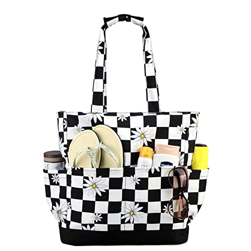 Beach Bag for Women (Black White Checker)