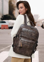Vegan Leather Laptop Backpack for Women Fits 16 Inch Laptop (Two-toned Coffee)