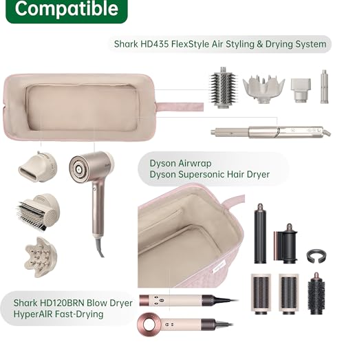 Shark Flex Style Case for Dyson Airwrap Hair Dryer Brush Revlon Hair Tools Travel Bag Carrying Case Flat Curling Iron Organizer (Pink)