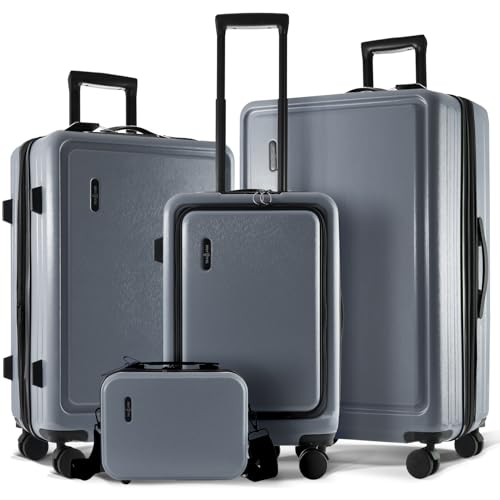 4 Piece Luggage Sets with Spinner Wheels (4 Piece Set (20/24/28) / Grey)
