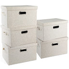 Storage Bins with Lids Fabric Closet Organizers Cubes Office Organization (Beige / Medium -5 Pack)