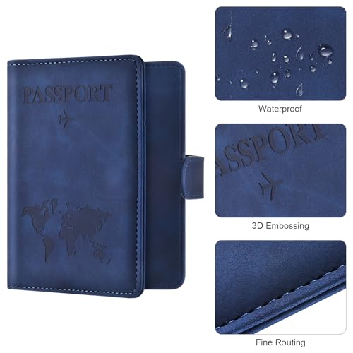 Passport Holder for Travel Essentials (dark blue / Magnetic Clasp)