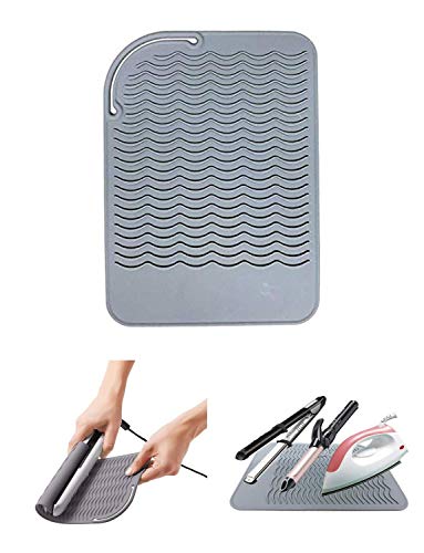 Heat Resistant Glove with Silicone Bump Mat for Curling Iron (Grey G)
