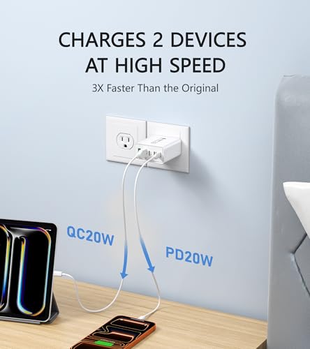 2‑Pack] 60W 5‑Port Multiport USB‑C Wall Charger (White)