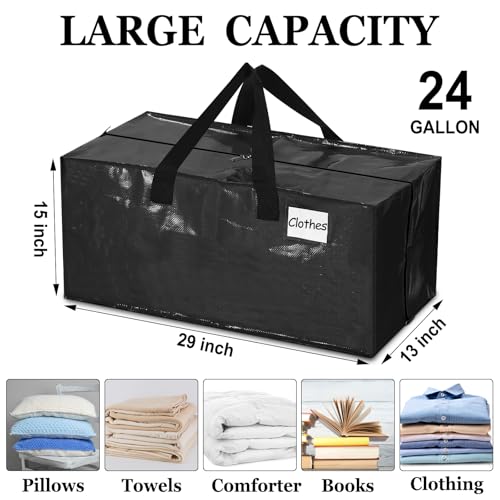 4 Pcs 24 Gallon Extra Large Moving Bags Heavy Duty Storage Bag (24 Gallon / Black)