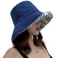 Women Floral Reversible Wide Brim Sun Hats Wired Edge Summer UPF Hat for Beach Hiking Garden Travel Lawn Work Chin Strap (Medium / Qf002-navy)