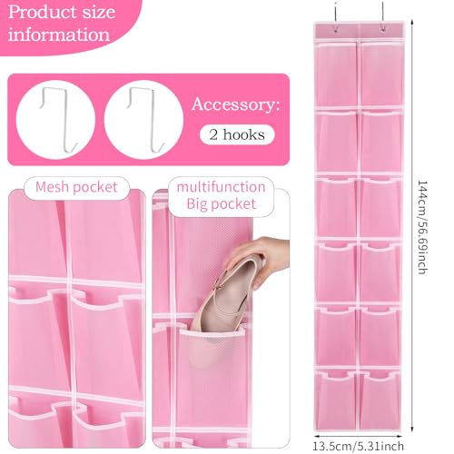 Over the Door 12 Pocket Hanging Shoe Organizer (Pink)