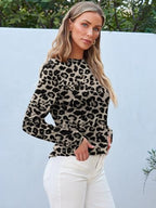 Long Sleeve Shirts for Women Casual Crewneck Tops Basic Tees (X-Large / Leopard)