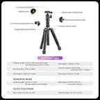 Mini Tripod for Camera 58 Inch Compact Travel Tripod with Selfie Stick Mount (FY830 Black)
