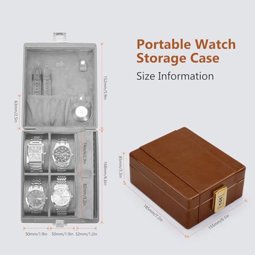 Watch Box 4 Watch Travel Case with Combination Lock (Brown / 4-Slot)