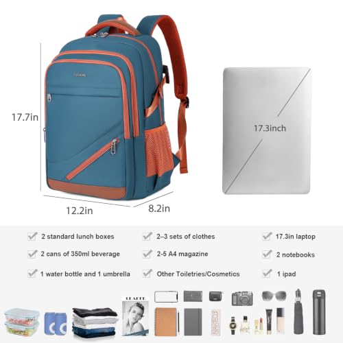 Durable Waterproof Travel Laptop Backpack 17.3 inch (A1-peacock Blue)