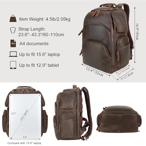 Men's Full Grain Leather 16" Laptop Backpack for Business Travel