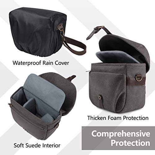 Canvas Crossbody Camera Bag with Rain Cover for Women Men (03-Gray)