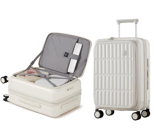 Expandable Top Open Carry On Luggage 22x14x9 Airline Approved (Coconut White / Carry-On 20-Inch)