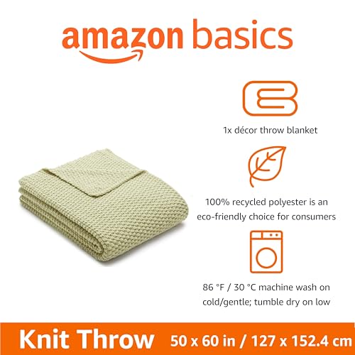 Chunky Cable Knit Throw Blanket for Couch (Knitted / Sage Green)