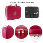 Travel Makeup Bag Cosmetic Bag Makeup Organizer Bag with Lighted Mirror (Rose Red / Woven)